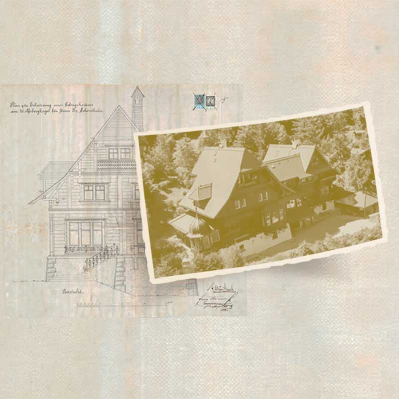 Historische Aufnahme und historischer Plan Villa Schönthaler