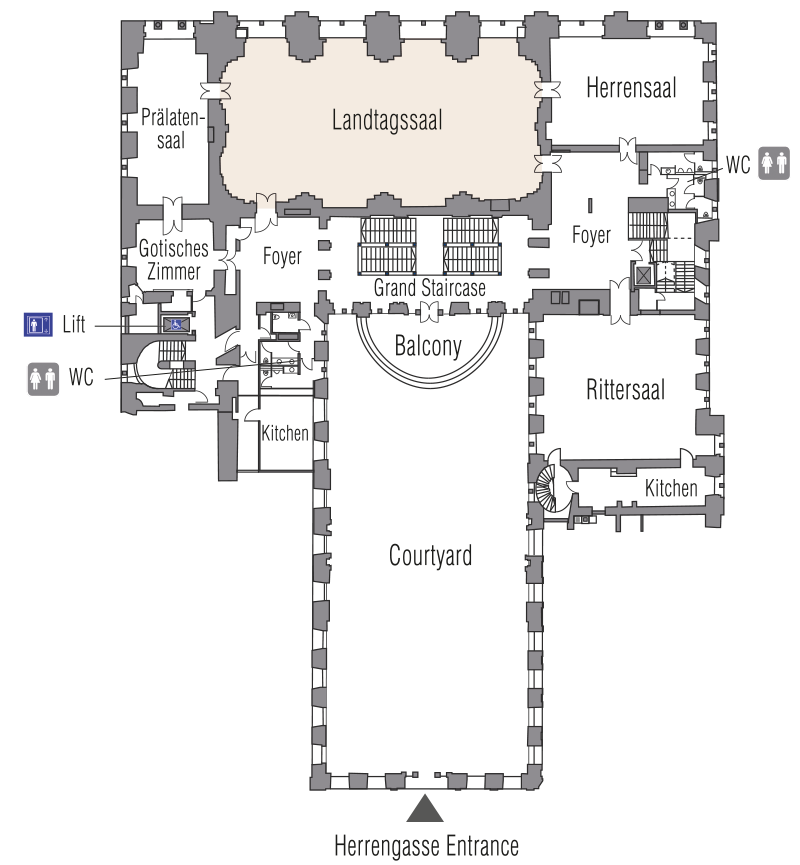 Plan of Palais Niederösterreich with focus on the Landtagssaal